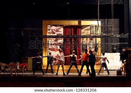 Moscow - January 27: Actors Dance At Rehearsal In Palace On Yauza On January 27, 2012 In Moscow, Russia.