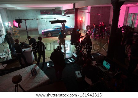 Moscow - Oct 23: Director, Staff And Actors On The Set Of The Video Singer Rene. Scene With The Car On October 23, 2010 In White Studio, Moscow, Russia.