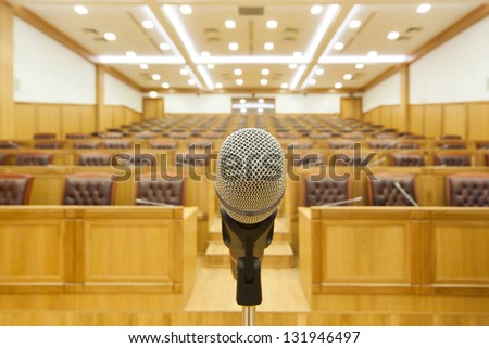 Hall government meetings. Microphone close-up on the center.