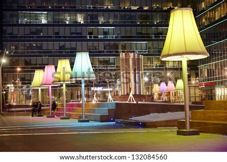 MOSCOW - MAR 24: Evening square near to Metropolis shopping center, March 24, 2012, Moscow, Russia. Metropolis - the largest shopping and entertainment center of Moscow.