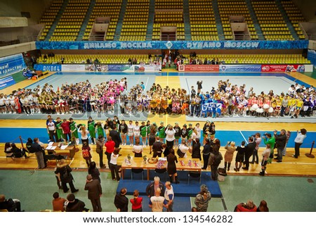 MOSCOW - MAR 24:  Awarding of cheerleaders team Dream Team at Championship and Contests of Moscow in cheerleading at Palace of Sports Dynamo, March 24, 2012, Moscow, Russia.