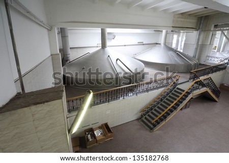 MOSCOW - MAY 31: Big reservoirs in Ochakovo factory, May 31, 2012, Moscow, Russia. Ochakovo company produces beer, brew, alcoholic and non-alcoholic beverages, drinking and mineral water, wine, vodka.
