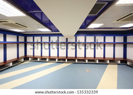 MADRID - MARCH 8: Cloakroom in Santiago Bernabeu Stadium - arena of soccer club Real Madrid, March 8 2012, Madrid, Spain. Spanish football club Real Madrid named FIFA best football club in XX century.