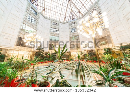 MOSCOW - DEC 9: Flowers in the Winter Garden of the Academy of Sciences on December 9, 2010 in Moscow, Russia.