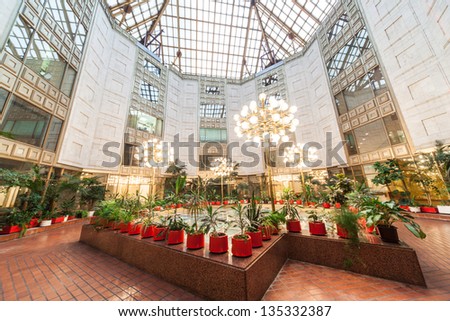 MOSCOW - DEC 9: Panoramic of the Winter Garden of the Academy of Sciences on December 9, 2010 in Moscow, Russia.