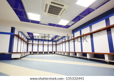 MADRID MAR 8 Locker room in Santiago Bernabeu Stadium arena of soccer club Real Madrid Mar 8 2012 Madrid Spain Spanish football club Real Madrid named FIFA best football club in XX century MADRID MAR 8 Locker room in Santiago Bernabeu Stadium arena of soccer club Real Madrid Mar 8 2012 Madrid Spain Spanish football club Real Madrid named FIFA best football club in XX century