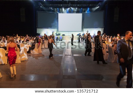 MOSCOW - APR 12: Guests sit at tables on Ceremony of rewarding of winners of an award Brand of year of EFFIE 2011, on April 12, 2012 in Moscow, Russia
