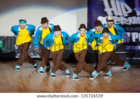 MOSCOW - APR 1: On stage band, called  Abzatz Crew on Hip Hop International - Cup of Russia 2012 in The Palace of Culture MSTU named after Bauman on April 1, 2012 in Moscow, Russia.