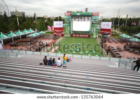 MOSCOW - JUN 8: Fanzone before match in All-Russian Exhibition Center on UEFA EURO 2012, on Jun 8, 2012 in Moscow, Russia
