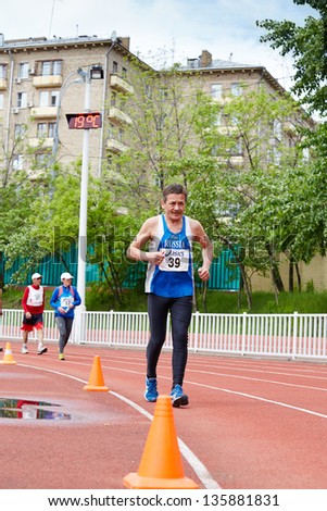 MOSCOW - MAY 13: Yuri Karnaushenko - sixth result at XXI Moscow supermarathon, Championships of Russia and Moscow on 24-hours running at brothers Znamensky Stadium, May 13, 2012, Moscow, Russia.