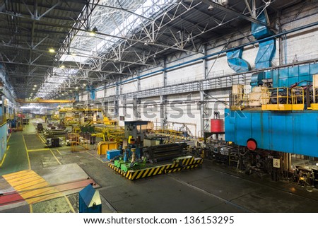 Line with press machine of rolling mill in in the manufacturing shop floor plant