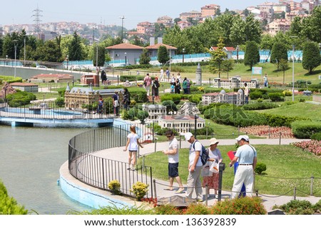 ISTANBUL - JULY 4: People walk in Miniaturk Museum, on July 4, 2012 in Istanbul, Turkey. Miniaturk museum has 105 exhibits.