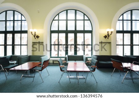 MOSCOW - MAY 23: Big windows in hall in Commerce and Industrial chamber of Russia, on May 23, 2012 in Moscow, Russia. Chamber of Commerce in Moscow began operations in 1922.