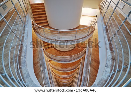 Flights of stairs that go down, high angle view