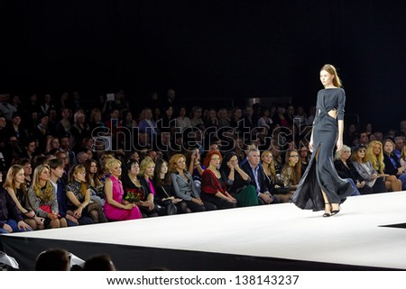 MOSCOW - APR 4: Model walk at podium in Gostiny Dvor during Valentin Yudashkin show at opening of 27th Volvo Fashion Week, April 4, 2012, Moscow, Russia.