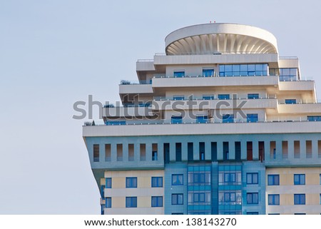 MOSCOW - MAY 2: Upper floors of building of apartments complex Sparrow Hills (Vorobyovy Gory), May 2, 2012, Moscow, Russia. Complex was build by Don-stroy - leading Moscow developing company.