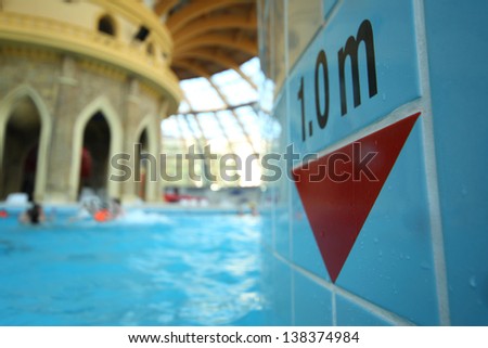 MOSCOW - JUL 1: Depth gauge in the pool at the water park Caribia on July 1, 2012 in Moscow, Russia. Opened in March 2012.