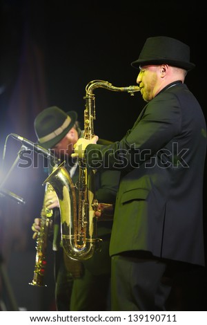 MOSCOW - NOVEMBER 15: Alexander Brill plays sax at Brilliant Jazz Club concert in Izvestiya Hall, on November 15, 2012 in Moscow, Russia.