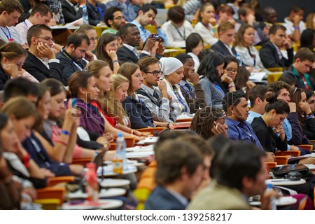 Moscow - Aug 20: Participants Of Global Youth To Business Forum Listen To Speaker In Congress-Hall Of Moscow School Of Management In Skolkovo, August 20, 2012, Moscow, Russia.