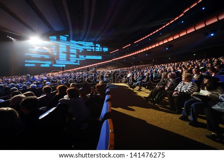 MOSCOW - OCTOBER 14: Spectators listen anniversary concert of Edita Piecha in Kremlin Palace, on October 14, 2012 in Moscow, Russia.