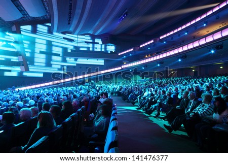 MOSCOW - OCTOBER 14: Many people listen anniversary concert of Edita Piecha in Kremlin Palace, on October 14, 2012 in Moscow, Russia.
