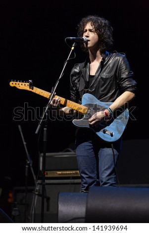 MOSCOW - OCT 12: Singer of rock band performs in front of DAUGHTRY group on stage of Stadium Live on October 12, 2012 in Moscow, Russia.