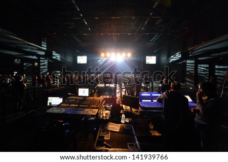 Moscow - Oct 12: The Control Panel Sound And Light On Daughtry Group Performs On Stage Of Stadium Live On October 12, 2012 In Moscow, Russia.