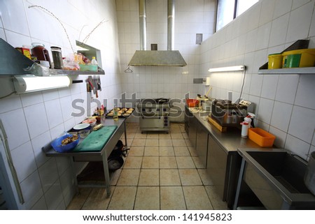 MOSCOW - NOV 16: Kitchen of the restaurant Pomestie with different kitchenware on November 16, 2012 in Moscow, Russia.