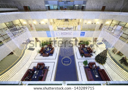 MOSCOW - NOV 21: Interior in lobby of the President Hotel, top view, on Nov 21, 2012 in Moscow, Russia.