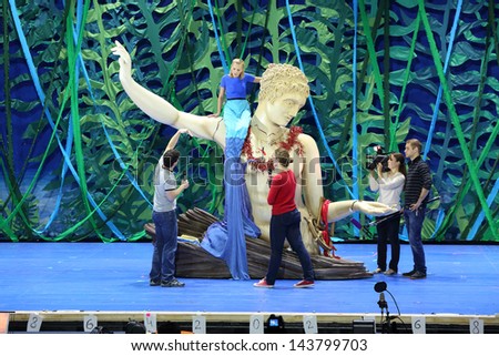 MOSCOW - SEP 19: Rehearsal of the musical The Little Mermaid in the theater Russia on September 19, 2012 in Moscow, Russia.