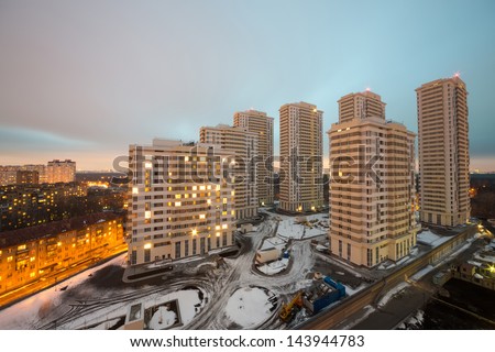MOSCOW - DEC 3: Several high-rise residential buildings at Elk Island housing complex on December 3, 2012 in Moscow, Russia.