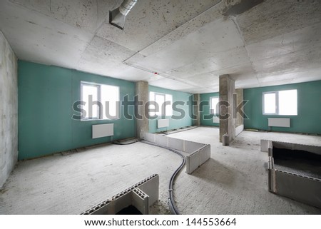 New Apartment In Building Under Construction Without Finishing And With Markings Of Walls.