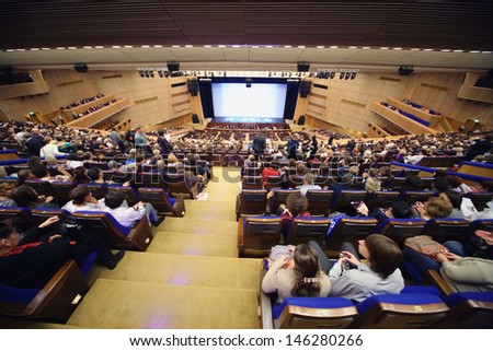 MOSCOW - SEP 30: People came to show Judgment Day on Large hall for presentations at the State Kremlin Palace on Sep 30, 2012 in Moscow, Russia. Reconstruction of the Grand auditorium was held in 2009