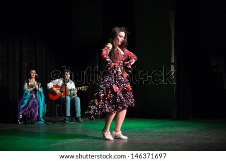 MOSCOW - DEC 22: The girl dances during a performance of House Flamenco Flamenqueria on December 22, 2012 in Moscow, Russia. Opening of the House of flamenco Flamenqueria took place in 2011.