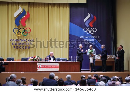 MOSCOW - JANUARY 31: Diver Ilya Zakharov receives award at 20th anniversary award ceremony Silver Doe in Russian Olympic Committee, on January 31, 2013 in Moscow, Russia.