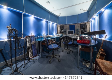MOSCOW - DEC 25: Control room with music equipment in Recording Studio Nautilus on December 25, 2012 in Moscow, Russia.