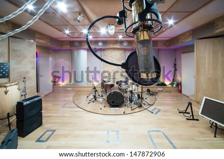 MOSCOW - DEC 25: Room with music equipment in Recording Studio Nautilus on December 25, 2012 in Moscow, Russia.