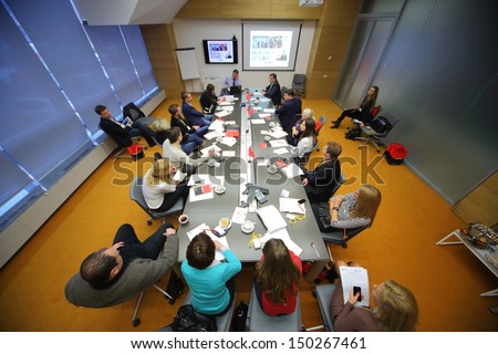 MOSCOW - DEC 20: The members discuss on Business Breakfast at the office Rosbank on December 20, 2012 in Moscow Russia.