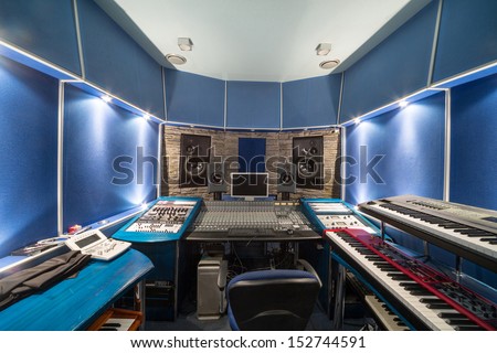 Moscow - Dec 25: Empty Control Room With Music Equipment In Recording Studio Nautilus On December 25, 2012 In Moscow, Russia.