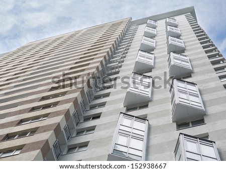 MOSCOW - JUN 28: A modern building with unusual balconies in Housing Complex Elk Island on June 28, 2013 in Moscow, Russia.
