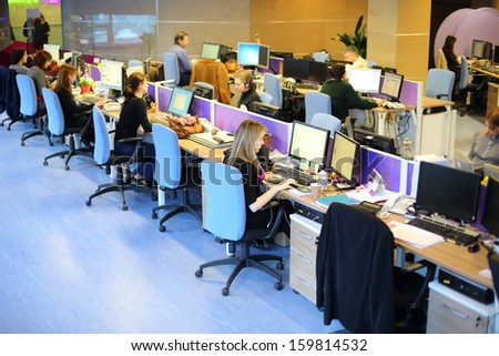 MOSCOW - MAR 5: Rows of workplaces in office buildings news agency RIA Novosti on March 5, 2013 in Moscow, Russia.