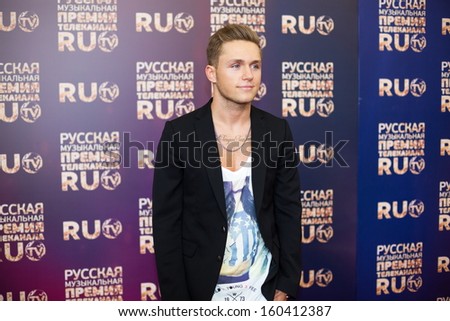 MOSCOW - MAY 25: Vlad Sokolovsky in jacket on Russian Music Award channel RUTV in Crocus City Hall on May 25, 2013 in Moscow, Russia.