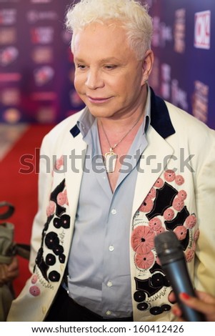MOSCOW - MAY 25: Singer Boris Moiseev gives interview on Russian Music Award channel RUTV in Crocus City Hall on May 25, 2013 in Moscow, Russia.