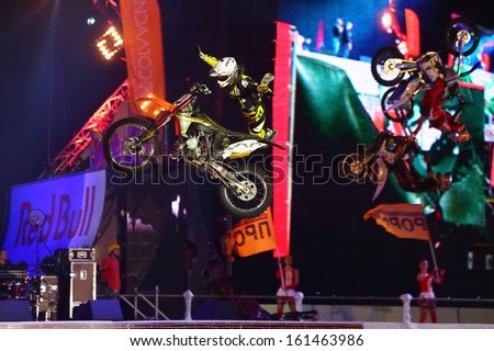 MOSCOW - MAR 02: Jump rider with acrobatic tricks on the festival extreme sports Breakthrough 2013 in the arena of the Olympic Sports Complex, on March 02, 2013 in Moscow, Russia.