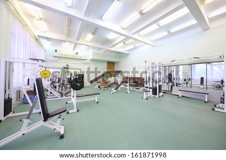 Spacious Well Lit Empty Gym With Special Equipment For Physical Training