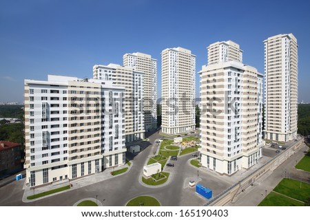 MOSCOW - AUG 09: Residential Complex Elk Island, on August 09, 2013 in Moscow, Russia. It consists of 7 buildings that have a simple and laconic form and soft colors