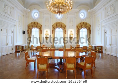MOSCOW - OCT 10: Luxury living room Interior in the Petroff Palace, on October 10, 2013 in Moscow, Russia. Palace was built in the 18th century
