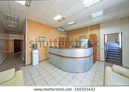The front desk in a modern office building