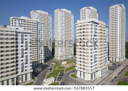 MOSCOW - AUG 09: Apartment Complex Elk Island, on August 09, 2013 in Moscow, Russia. It is built according to the concept of eco house