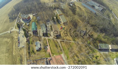 Buildings on the premises health camp for children at spring day, aerial view